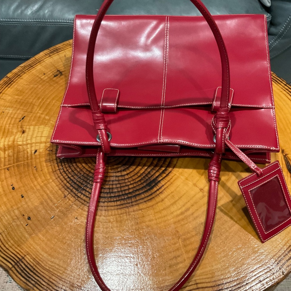 Wilsons Leather Red Structured Tote Handbag Business Laptop - Picture 10 of 16
